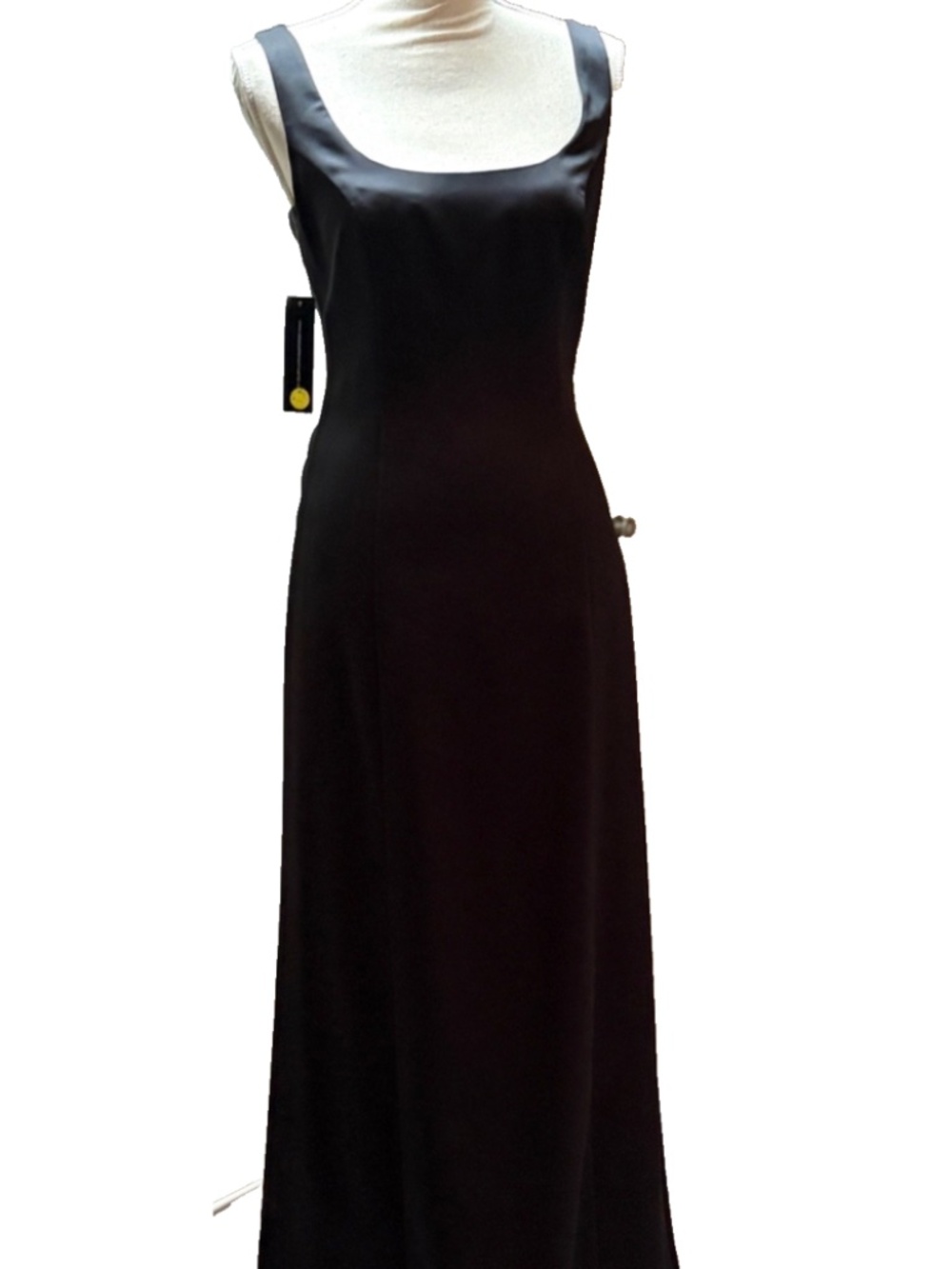 Classic Black Satin Evening Dress - Sleeveless Scoop Neck